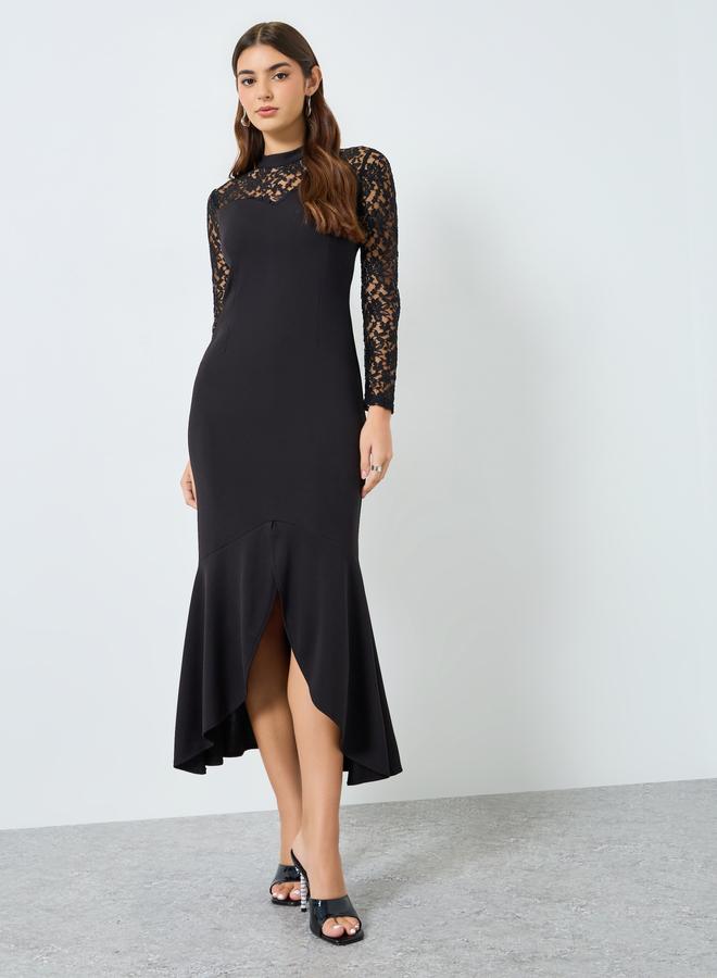 ستايلي فستان ميدي بأكمام طويلة وقصة ذيل السمكة - Image 1